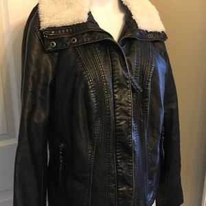 Faux Leather Faux Sheepskin Lined Coat Jacket